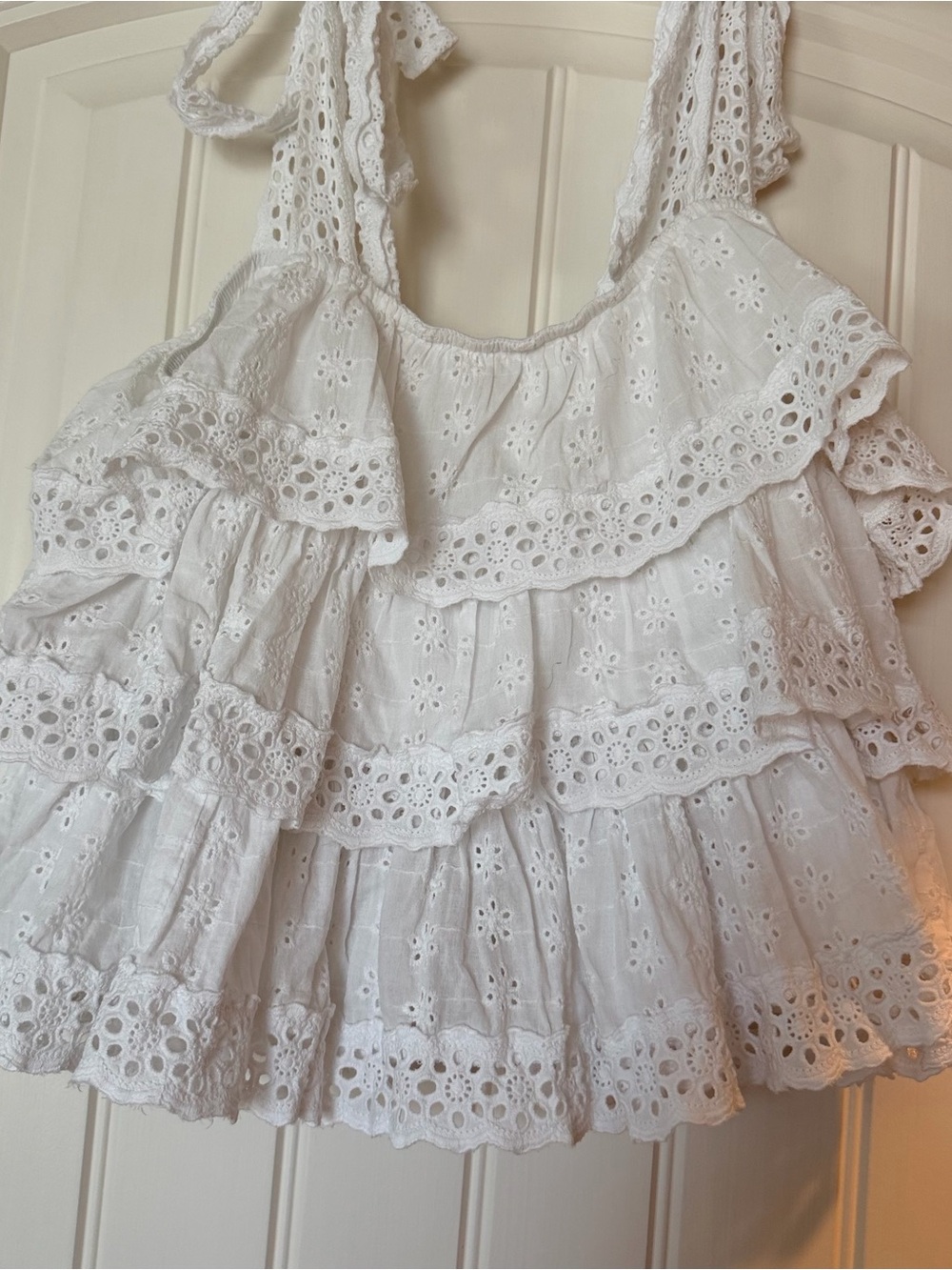 White Eyelet Ruffle Camisole Top